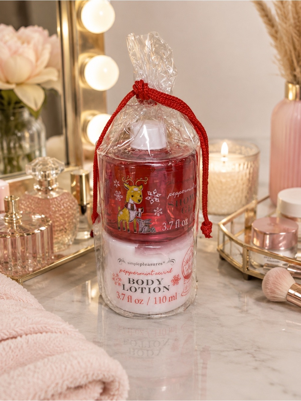 Simple Pleasures Peppermint Swirl Shower Gel & Body Lotion Gift Set New